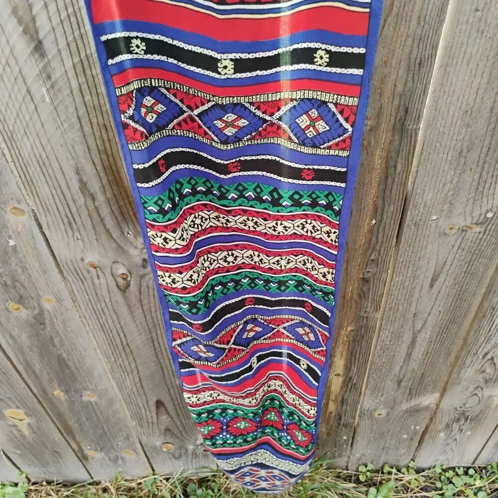 Vintage Southwestern Tribal Geometric Oblong Scarf Royal Blue Red Yellow 54x10